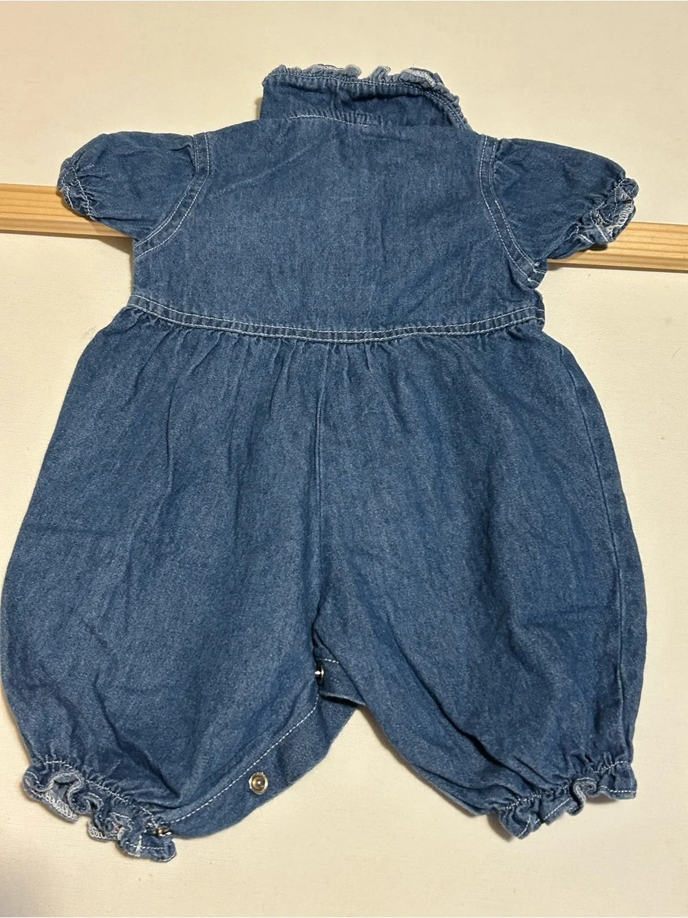 Unbranded Girls' Blue Denim Romper with Minnie Mouse Embroidery